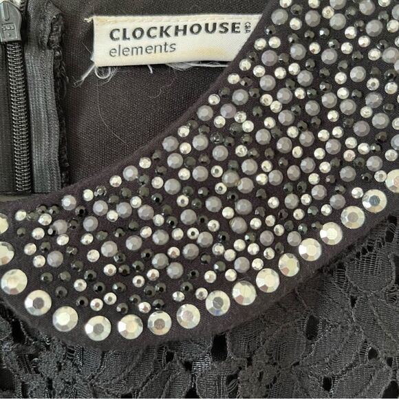 Clockhouse Elements Black Fit & Flair Eyelet Pearlized Peter Pan Collar Blouse - Picture 5 of 7